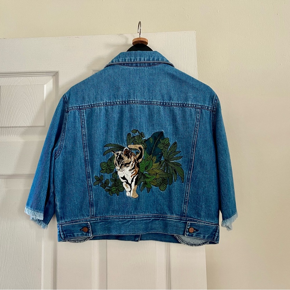 Paul & Joe Sister cat embroidered denim jacket